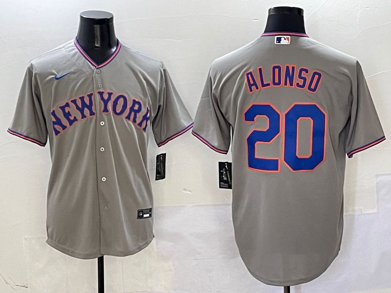 Men New York Mets #20 Alonso Grey Second generation 2025 Nike MLB Jersey style 1